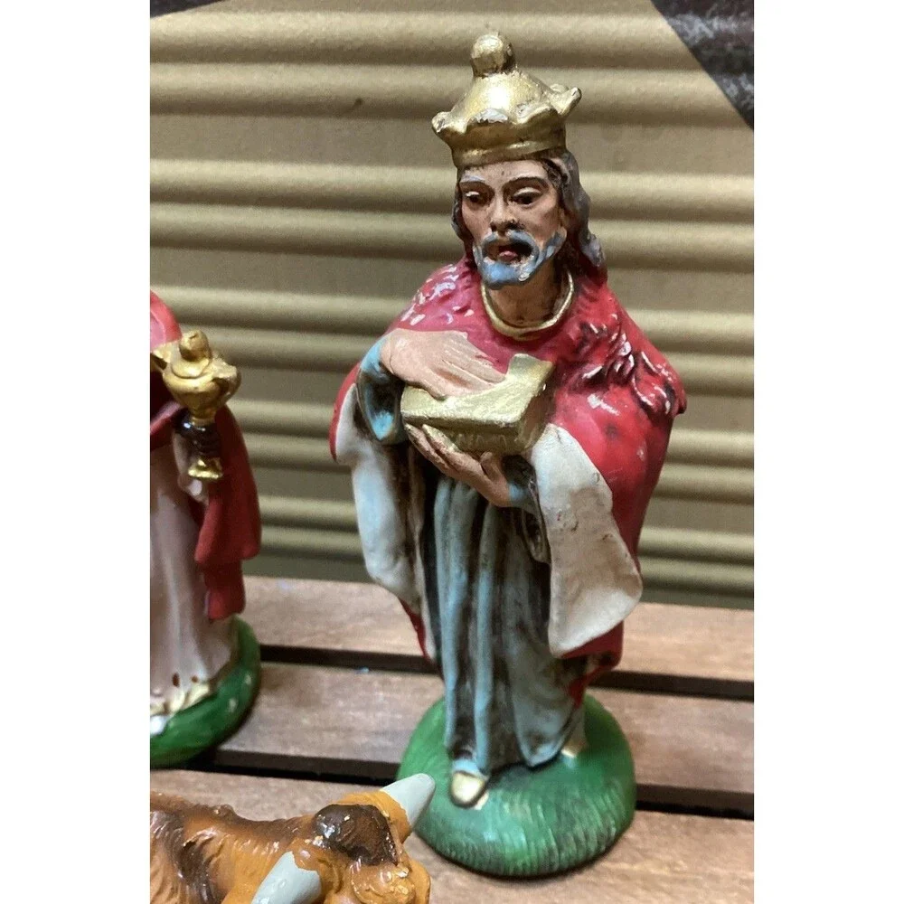 Italy Nativity COW/OX & Wisemen Paper Mache Composite Figure Replacement Vintage